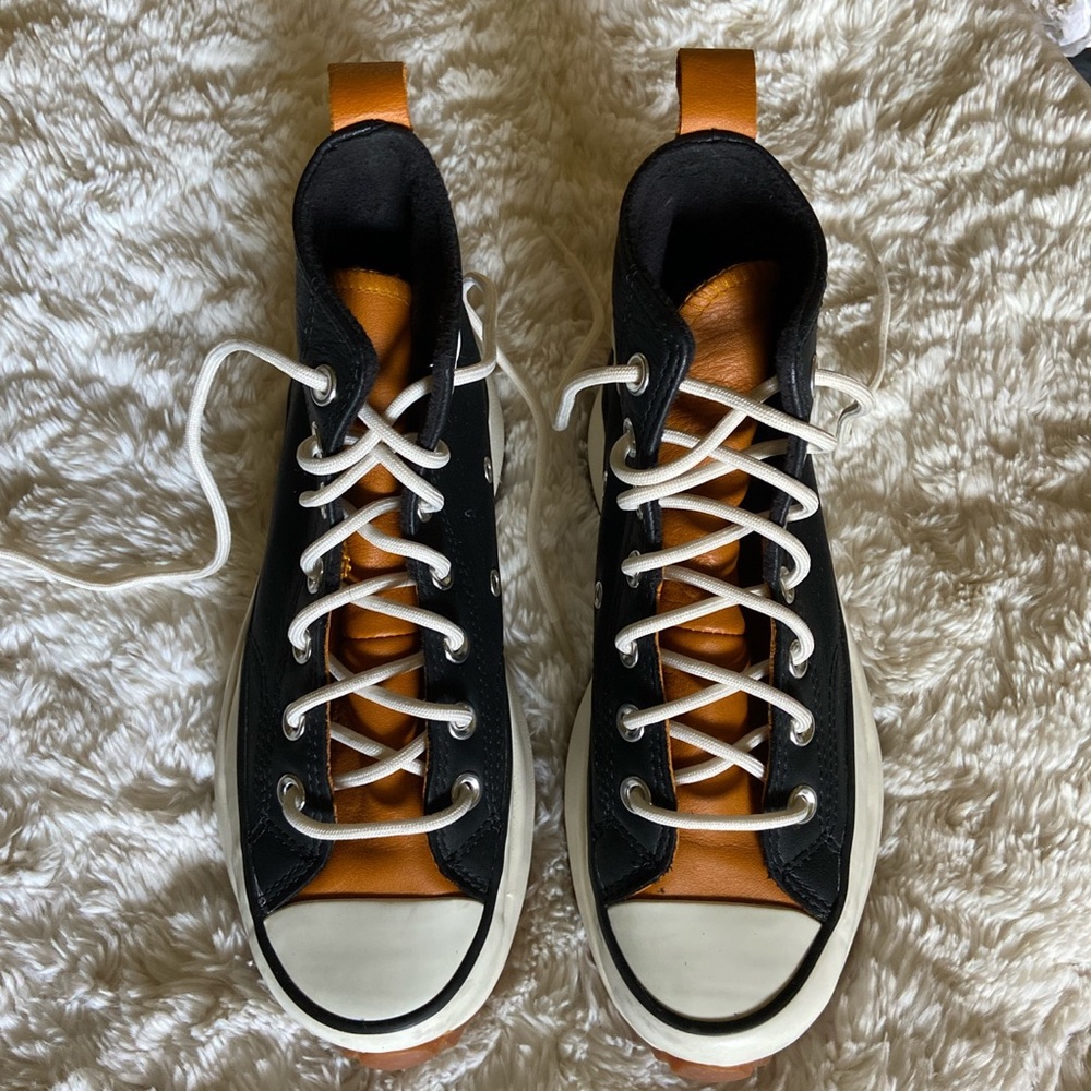 converse run star hike hi leather black saffron- worn once.